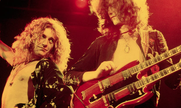 Robert Plant and Jimmy Page onstage in 1975 in the US.